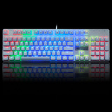 无冲青轴机械键盘 104键RGB七彩炫光合金键盘至尊版 白色台式电脑