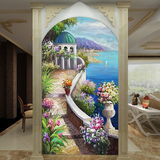 3D欧式田园油画风景电视背景墙壁纸玄关走廊竖版无缝壁画
