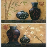 中式日式韩式复古客厅卧室两联横幅装饰画 静物花卉花瓶进口画芯