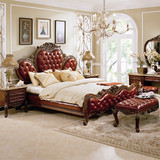 美式全实木双人床 1.8米大床欧式手工雕花复古婚床奢华真皮床定制