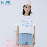 蜜妃儿女装夏装2016新款韩版字母印花白色宽松t恤女短袖短款上衣