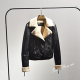 2015韩版冬装新羊羔毛加绒机车皮衣女 夹棉加厚pu皮夹克短款外套