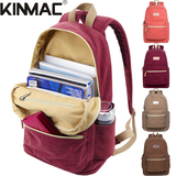 KINMAC时尚纯色帆布笔记本电脑包双肩背包大学高中学生书包商务包