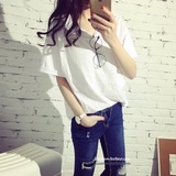 2016春秋新款韩版女士大码白色打底衬衫纯色简约百搭圆领短袖t恤