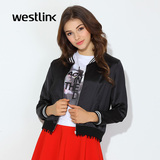 Westlink/西遇2016春季新款 简约黑白撞色流苏短款棒球衫女外套