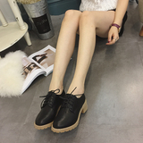 2015秋季新款圆头系带中低跟粗跟深口单鞋英伦布洛克女鞋韩版学生