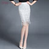 高腰蕾丝鱼尾裙夏时尚半身裙新款显瘦包臀裙白色流苏鱼尾裙中裙