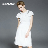 ZIMMUR2016夏装新款女装圆领短袖中腰欧美时尚气质修身连衣裙中裙