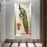 纯手绘欧式美式孔雀油画客厅玄关竖版装饰画走廊过道定制挂画包邮