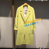 代购专柜正品ENC2015秋冬女装中长款韩国黄色毛呢子羊毛大衣外套