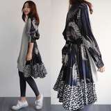 2016韩版新款女装  灰色卫衣拼接印花后收腰连衣裙 宽松中长裙