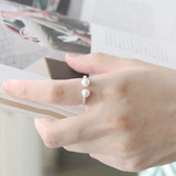 chiclife925纯银珍珠开口戒指女韩国时尚麻花饰品气质指环首饰