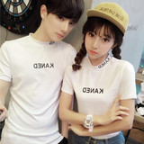 韩范情侣装夏装新款短袖T恤创意半高领原宿风BF学生修身男女体恤