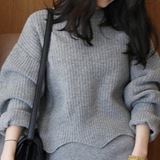 韩国代购波浪下摆蝙蝠袖宽松毛衣 +针织毛线半身短裙套装951