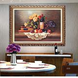 单幅欧式餐厅装饰画餐桌背景墙画红酒水果油画酒店宾馆挂画有框画