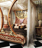 意大利奢华实木双人床欧式雕花复古大床架软靠背双人床公主床婚床