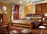 实木床现代中式柚木家具卧室大床1.8米双人床真皮靠背婚床厚重款