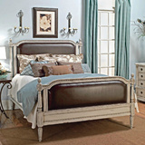 美式乡村实木复古双人床法式仿古白做旧雕花床实木卧室家具定制