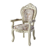 欧式餐椅 布艺法式餐桌凳 实木雕花 带扶手书椅雕花工艺高档椅子