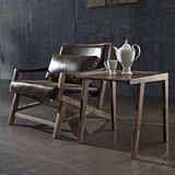 单人沙发椅 布艺整装实木家具现代客厅椅子复古做旧带扶手懒人椅