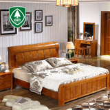 全实木中式橡木床1.8米2米大床双人床气动高箱储物床婚床板式高箱
