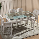 环友实木小户型餐桌椅组合双层玻璃餐桌田园白色饭桌简约时尚餐台