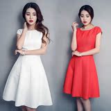 代购韩国风SZ2016夏新款小香风中长款气质修身显瘦礼服A字连衣裙