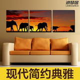 黄昏大象无框装饰画现代简约玄关卧室餐客厅沙发背景墙壁三联挂画