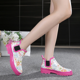 女士雨鞋低筒冬 花朵时尚加绒韩国水鞋胶鞋 防滑防水加厚女士雨靴