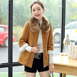 2016韩版学生冬装羊羔毛外套女短款修身麂皮绒棉衣鹿皮羊羔绒棉衣