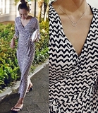 韩国女装代购 hanaunni波纹蝴蝶结系带和服式连衣长裙（2色）