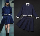 韩国代购2015秋冬明星同款太空棉女式卫衣外套+半身伞裙二件套装