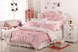 韩版短毛绒四件套磨毛床上用品纯棉床套床单式公主风格粉色波点