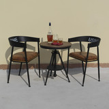 铁艺实木咖啡厅创意休闲桌椅阳台庭院休闲圆形升降茶几三五件套