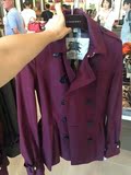 法国代购burberry巴宝莉女2016新款紫色腰带长袖风衣收腰短外套