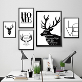 客厅黑白挂画卧室创意组合照片墙画抽象鹿壁画现代简约北欧装饰画