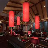 中式布艺吊灯创意 仿古红灯笼长形茶楼过道餐厅饭店酒店工程灯具