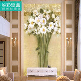 欧式竖幅油画玄关背景墙纸花卉壁纸 3D白色花朵高档防潮墙布定制
