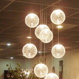 led现代简约创意别墅客餐厅铝线圆球玻璃吊灯复式旋转楼梯长吊灯