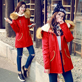 2015冬季新款女装韩版修身加厚棉衣中长款大毛领学生棉服连帽外套