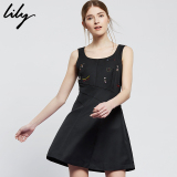 Lily2016夏装新款女装欧美修身纯色钉珠无袖连衣裙115210I7374