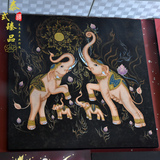 高档金箔画方形东南亚泰国吉祥客厅荷花子母大象挂画壁画装饰油画