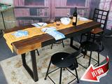 铁艺实木餐桌椅组合休闲会所咖啡西餐厅桌椅组合长方形餐桌椅茶店