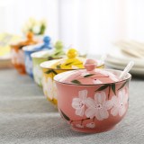 日式陶瓷调味罐套装 彩色可爱创意厨房调料罐调料盒盐罐子有孔盖