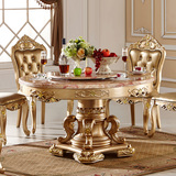 欧式餐桌1.3米天然大理石餐桌欧式圆桌餐桌椅组合香槟金卧室组合