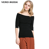 Vero Moda2016新品一字领弹力修身条纹透视针织衫|316124006