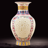 摆件景德镇陶瓷器玲珑镂空青花瓷瓶白色花瓶客厅复古个性创意装饰