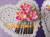 日本经典日式和风和服浴衣渐变粉色樱花流苏发夹发簪簪子细工花簪