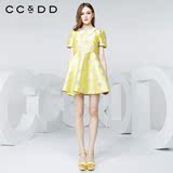 CCDD2016夏装新款专柜正品女 圆点印花荷叶边裙 娃娃领时尚连衣裙