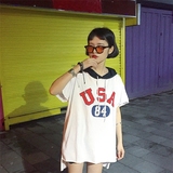 韩版学院风大码原宿bf风宽松中长款学生运动t恤女短袖夏上衣潮